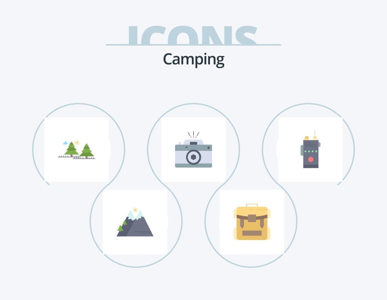 Camping Flat Icon Pack 5 Icon Design. ergreifen. Kamera. wandern. Kiefern. Dschungel vektor