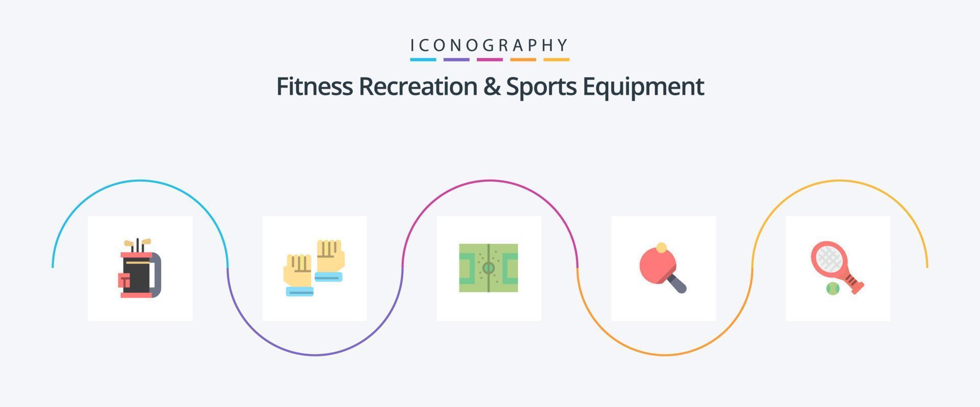 kondition rekreation och sporter Utrustning platt 5 ikon packa Inklusive tennis. racket. sport. pong. kasta vektor