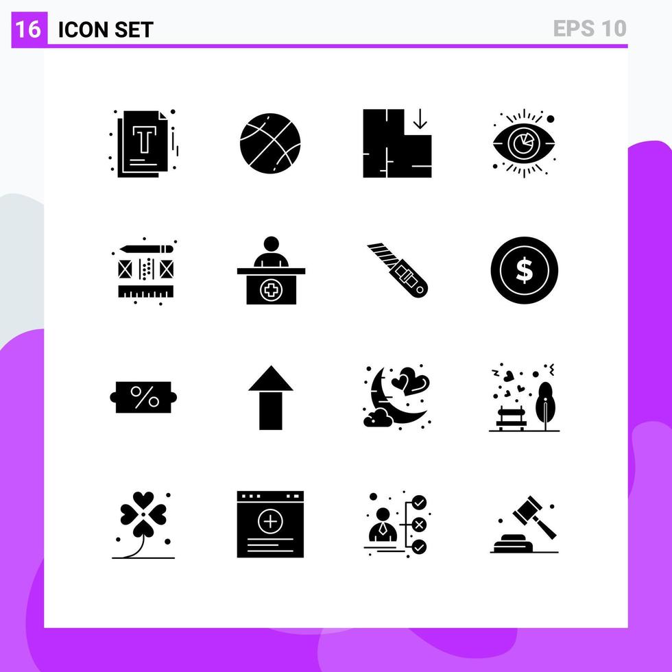 redigerbar vektor linje packa av 16 enkel fast glyfer av layout kreativ lägenhet analys se redigerbar vektor design element