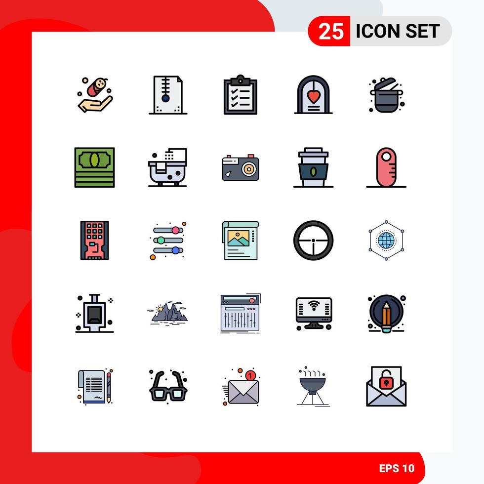 Aktienvektor-Icon-Pack mit 25 Zeilenzeichen und Symbolen für Karahi-Hochzeits-Klemmbrett-Hochzeitsfeier editierbare Vektordesign-Elemente vektor