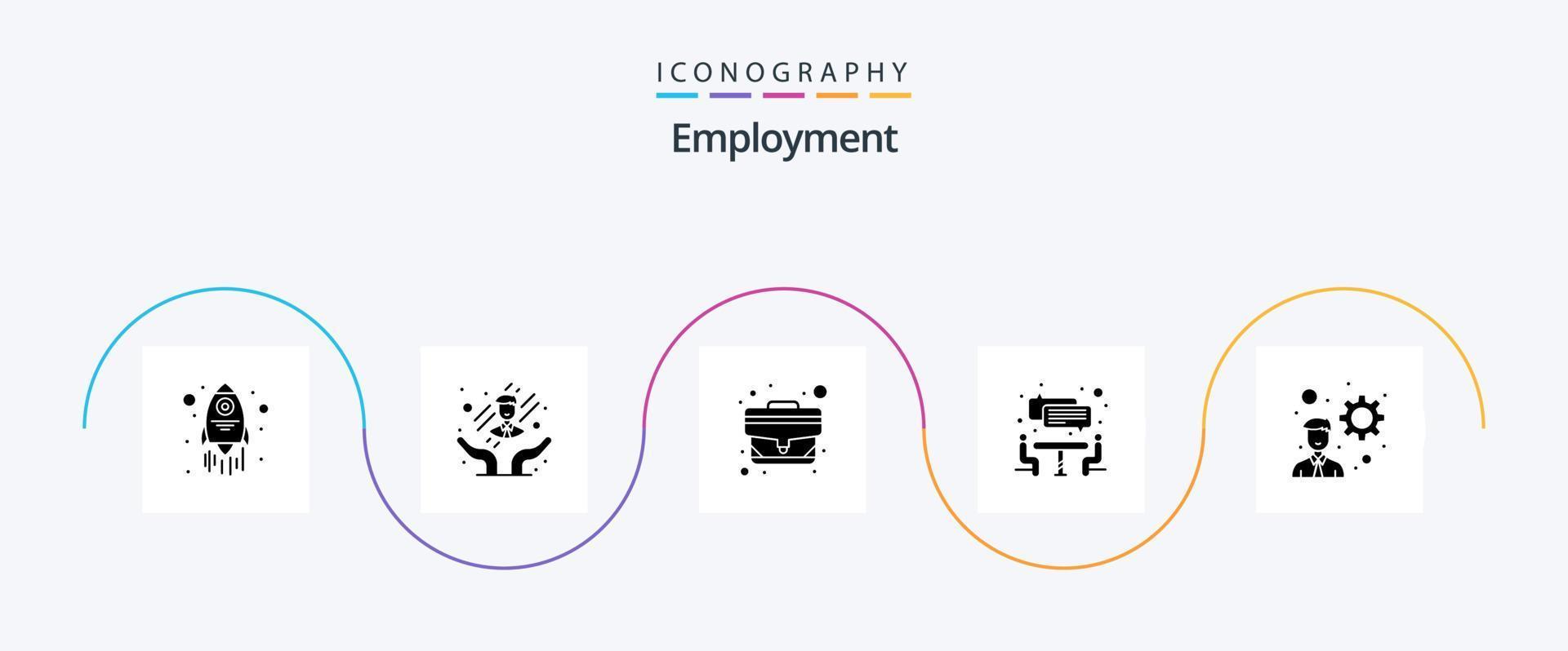 Beschäftigung Glyphe 5 Icon Pack inklusive . Start-up. Büro. Entwicklung. Zusammenarbeit vektor