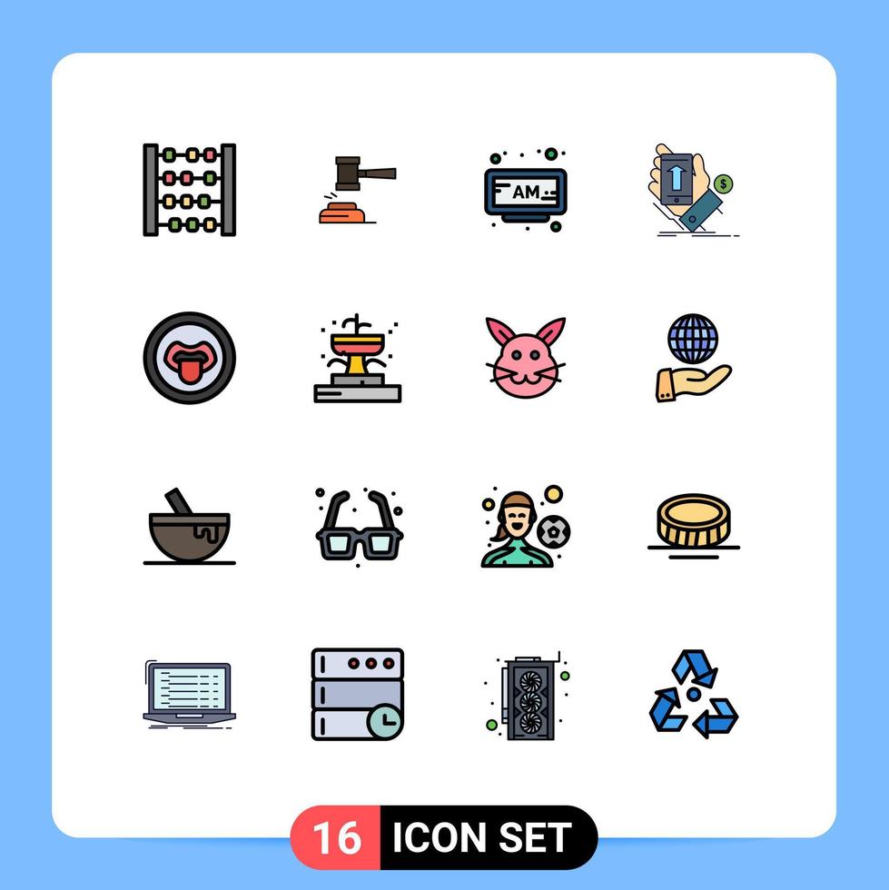 16 universelle, flache, farbgefüllte Linien für Web- und mobile Anwendungen, Einkaufstelefon, Richterzeit, editierbare kreative Vektordesignelemente vektor