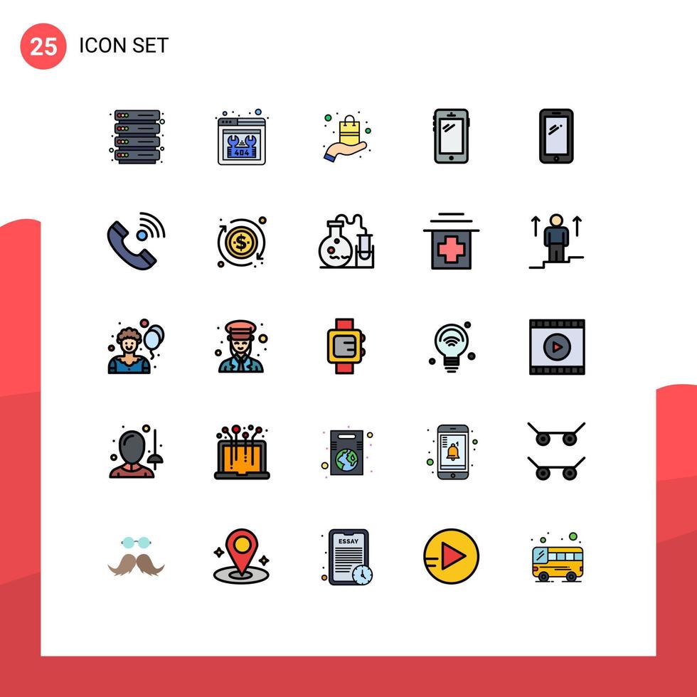 grupp av 25 fylld linje platt färger tecken och symboler för Kontakt samsung presentation huawei smart telefon redigerbar vektor design element