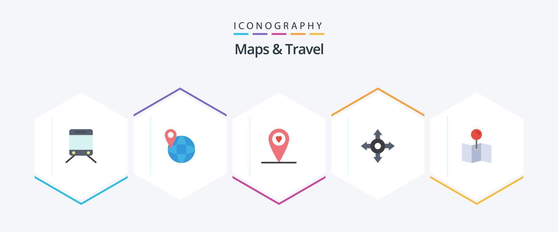 Kartor och resa 25 platt ikon packa Inklusive . vägbeskrivningar. vektor