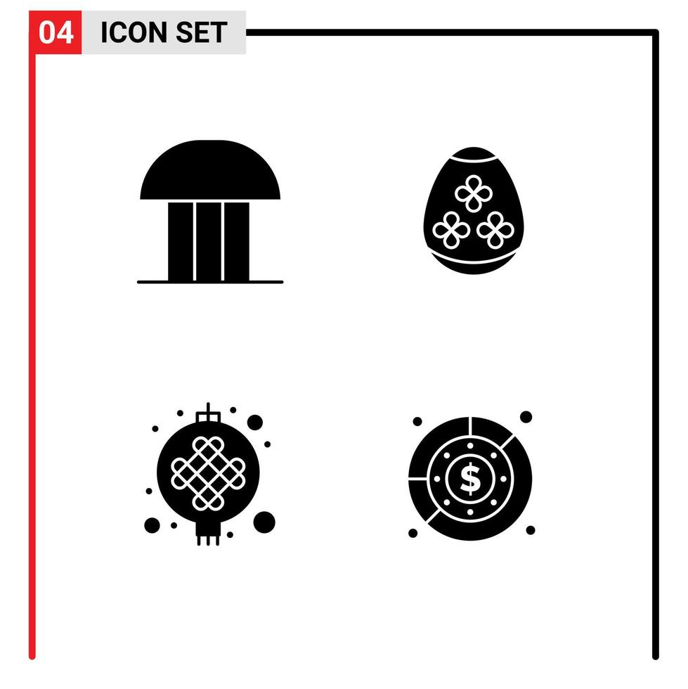 Aktienvektor-Icon-Pack mit 4 Zeilenzeichen und Symbolen für den Bau von chinesischen Gerichten Eierlaterne editierbare Vektordesign-Elemente vektor