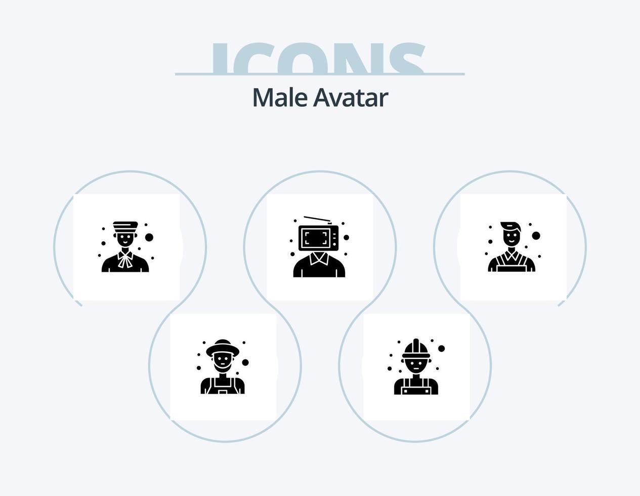 manlig avatar glyf ikon packa 5 ikon design. marknadsföring. digital. avatar. kund. professionell vektor