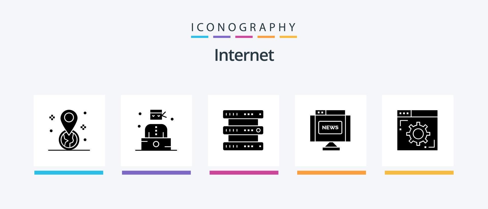 Internet Glyph 5 Icon Pack inklusive Internet. Nachricht. Datenbank. Tagebuch. Kommunikation. kreatives Symboldesign vektor