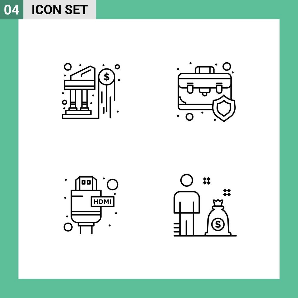 4 Benutzeroberflächen-Line-Pack mit modernen Zeichen und Symbolen von Bankkabel-Geldkoffern hdmi editierbaren Vektordesign-Elementen vektor