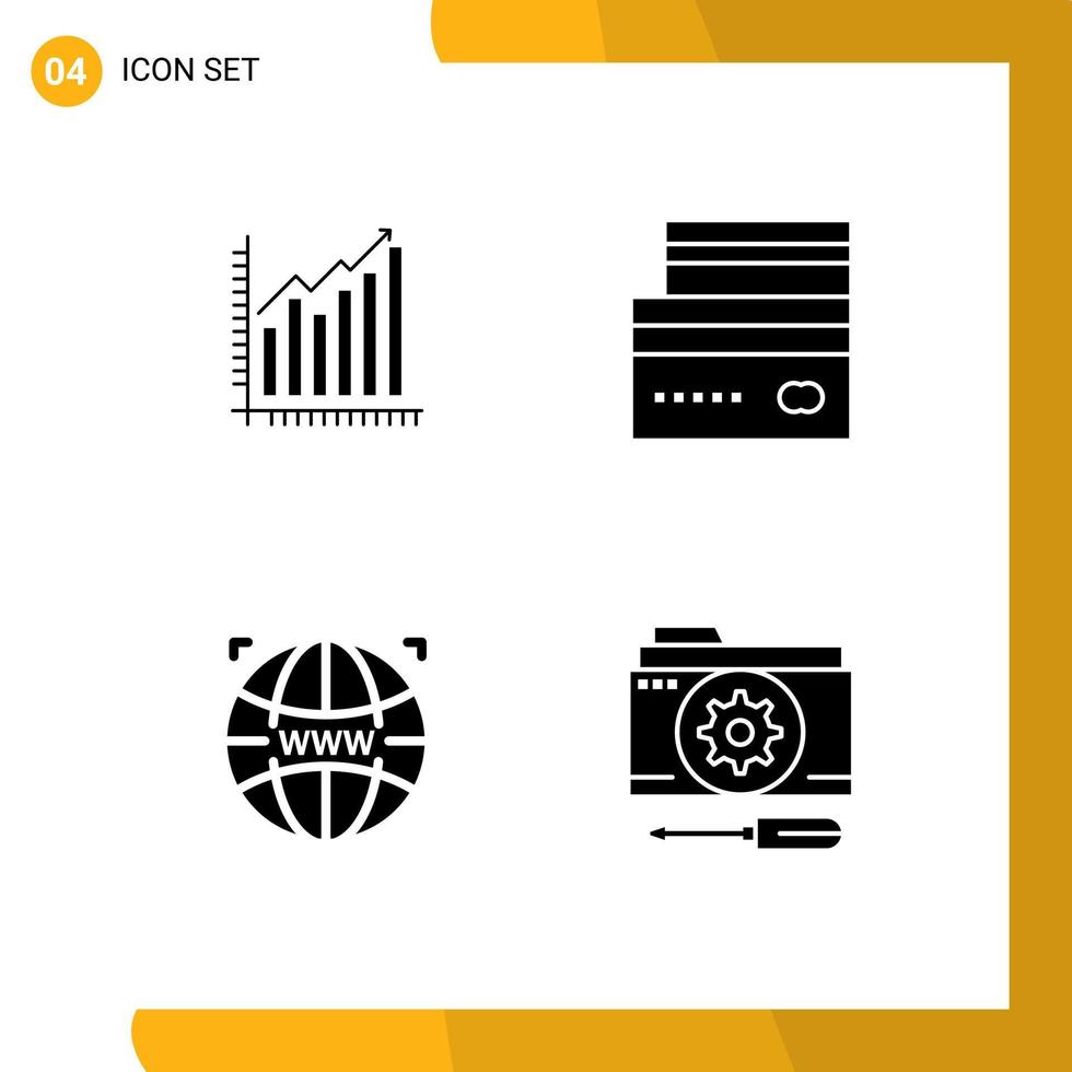 användare gränssnitt packa av 4 grundläggande fast glyfer av Graf e-handel diagram trender betalning redigerbar vektor design element
