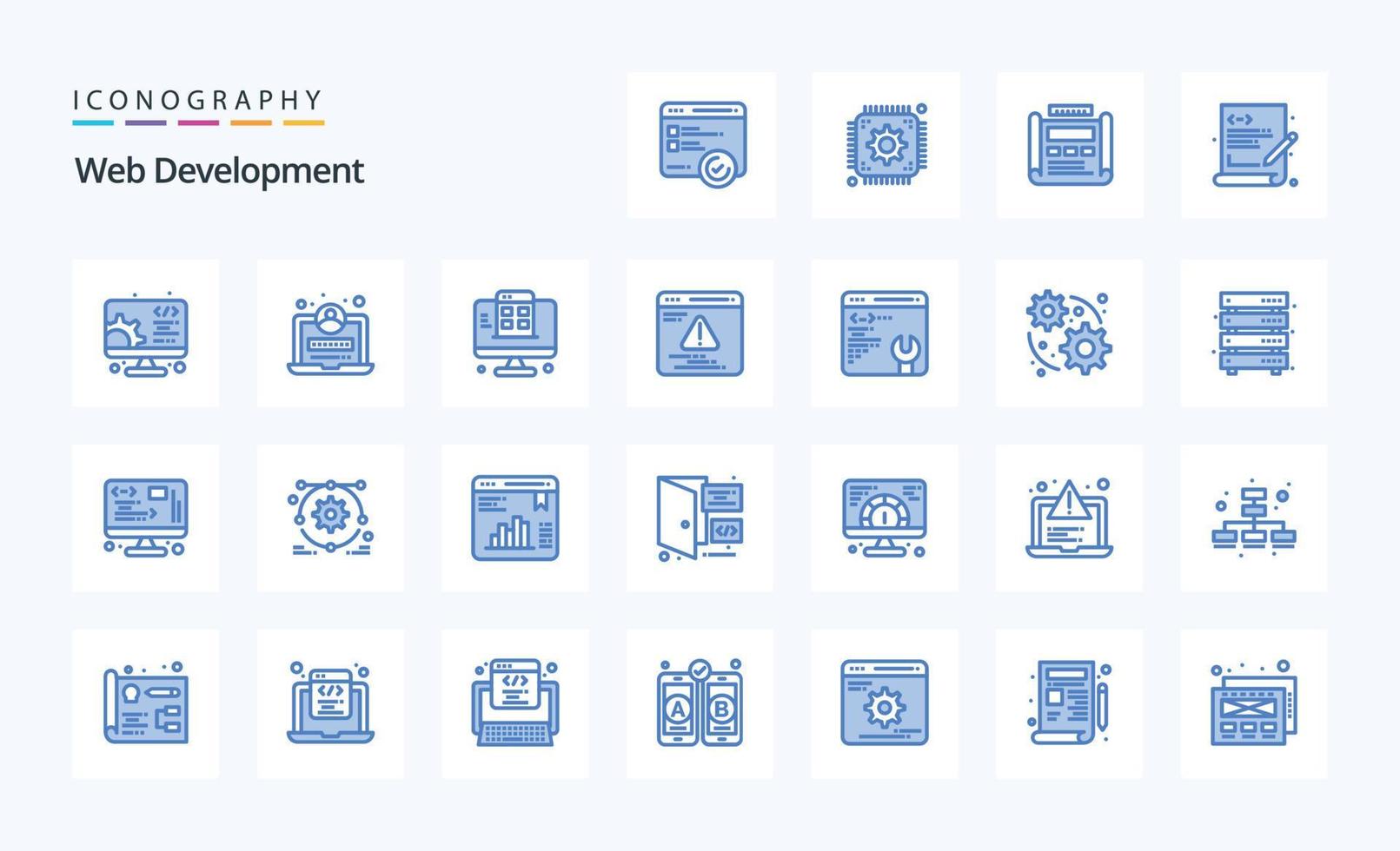 25 webb utveckling blå ikon packa vektor