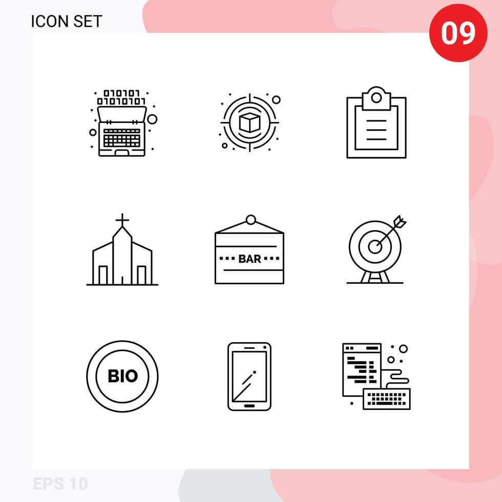 uppsättning av 9 modern ui ikoner symboler tecken för bar tecken kloster checklista historisk kristen redigerbar vektor design element