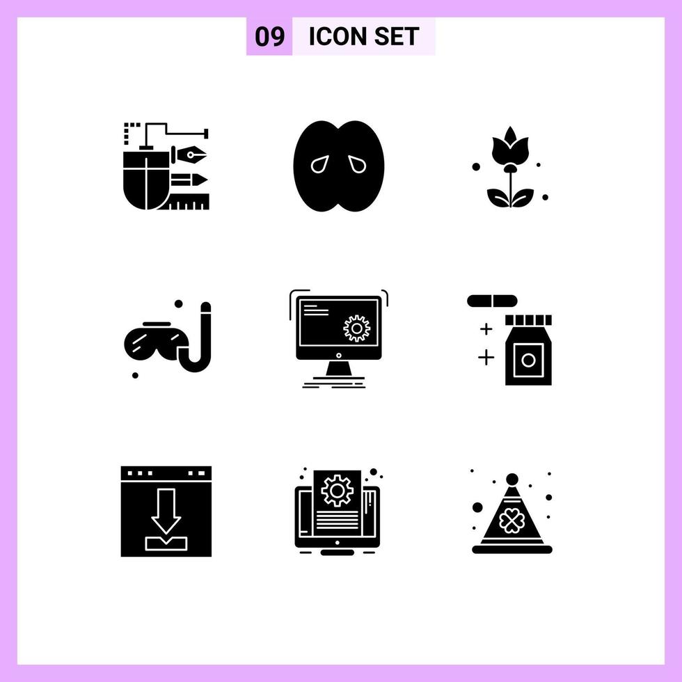 Stock Vector Icon Pack mit 9 Zeilenzeichen und Symbolen für Computer-Hobby-Küchen-Hobbys präsentieren editierbare Vektor-Design-Elemente