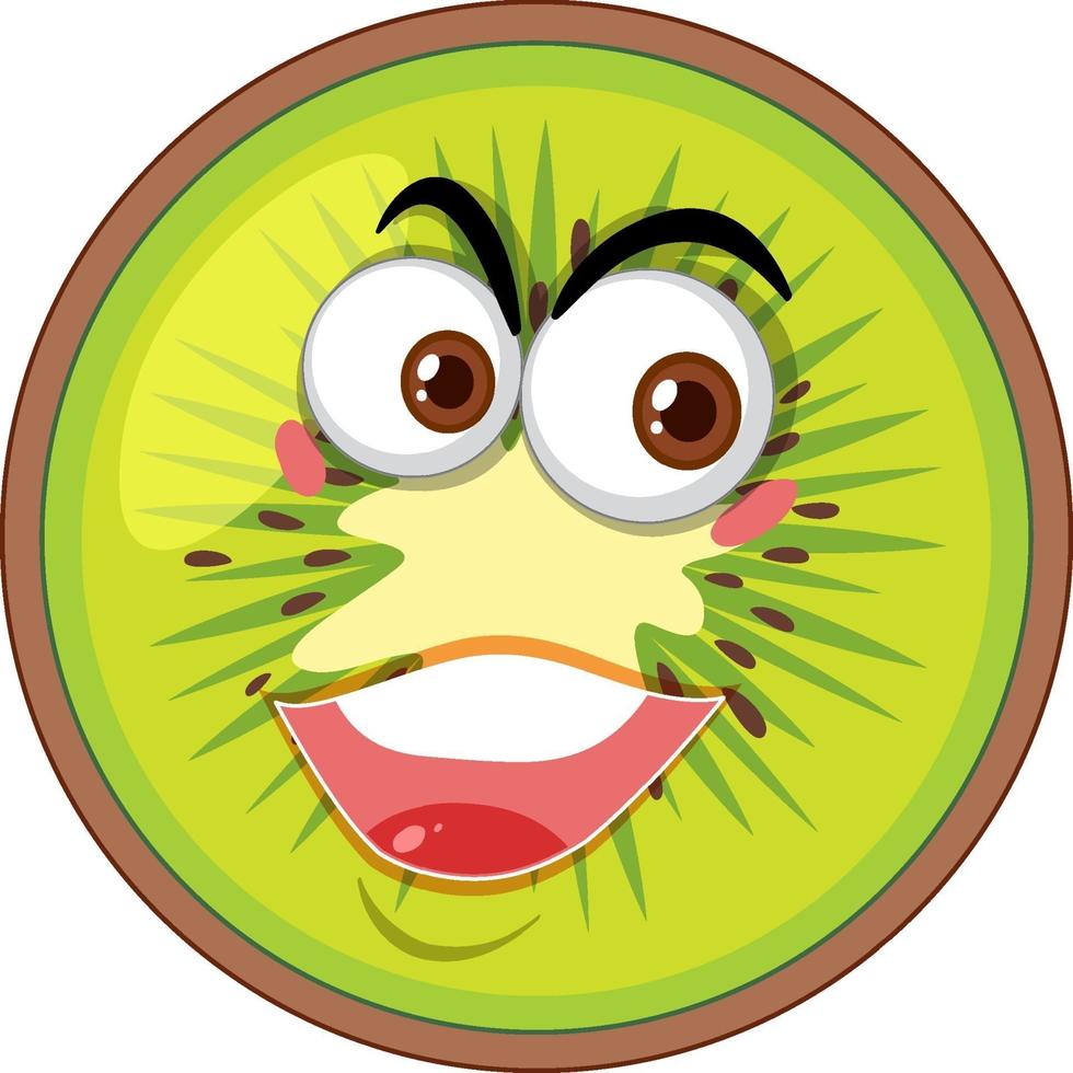 Kiwi-Zeichentrickfigur mit glücklichem Gesichtsausdruck auf weißem Hintergrund vektor