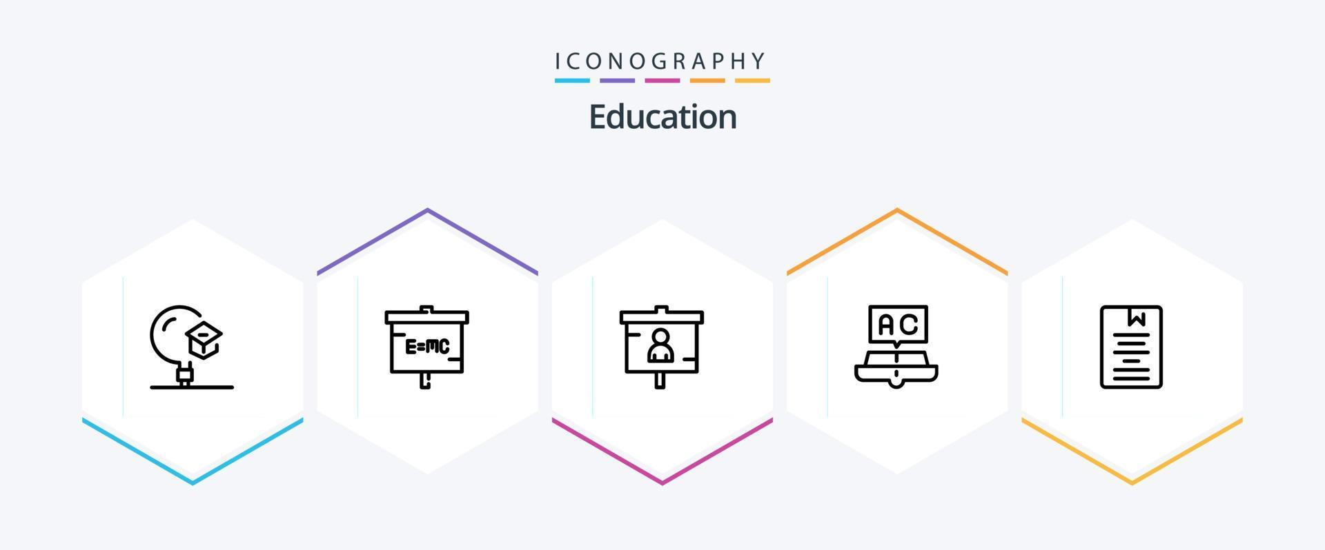 Bildung 25-Zeilen-Icon-Pack einschließlich Lernen. Buch. Labor. seo. Marketing vektor