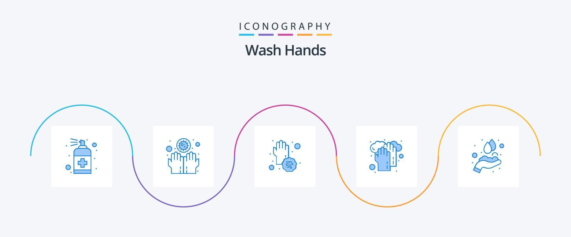 Hände waschen blau 5 Icon Pack inklusive Waschen. Hände. infizieren. Gesundheitspflege. Krankheit vektor