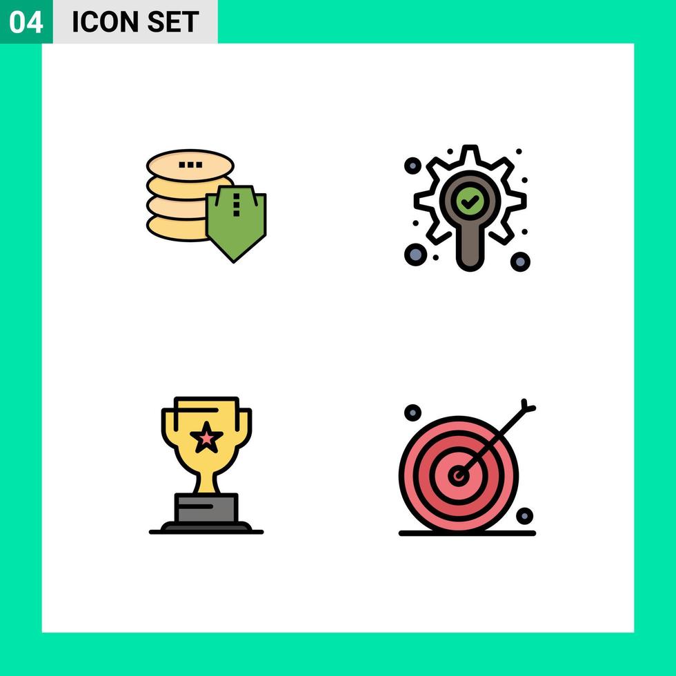 Stock Vector Icon Pack mit 4 Zeilen Zeichen und Symbolen für Schild Business Secure Scheck Werbung editierbare Vektordesign-Elemente