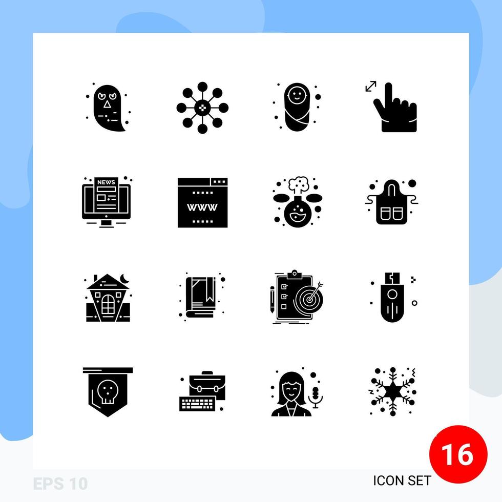 universelle Symbolsymbole Gruppe von 16 modernen soliden Glyphen von Nachrichten Computer Baby Zoom Geste editierbare Vektordesign-Elemente vektor