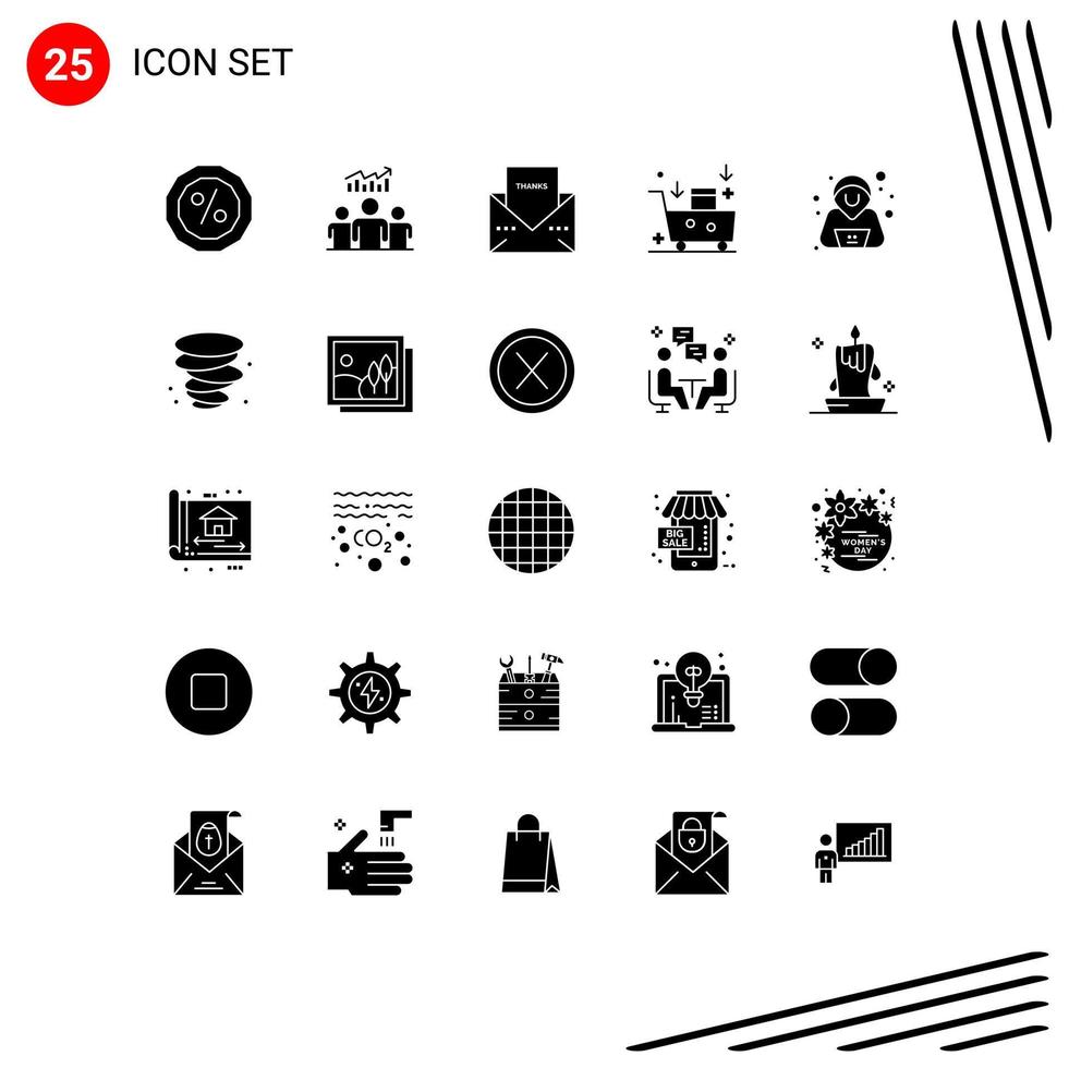 Stock Vector Icon Pack mit 25 Zeilenzeichen und Symbolen für E-Marketing-E-Mail-Marketing-Umschlag-E-Mail-Kampagne Thanksgiving editierbare Vektordesign-Elemente
