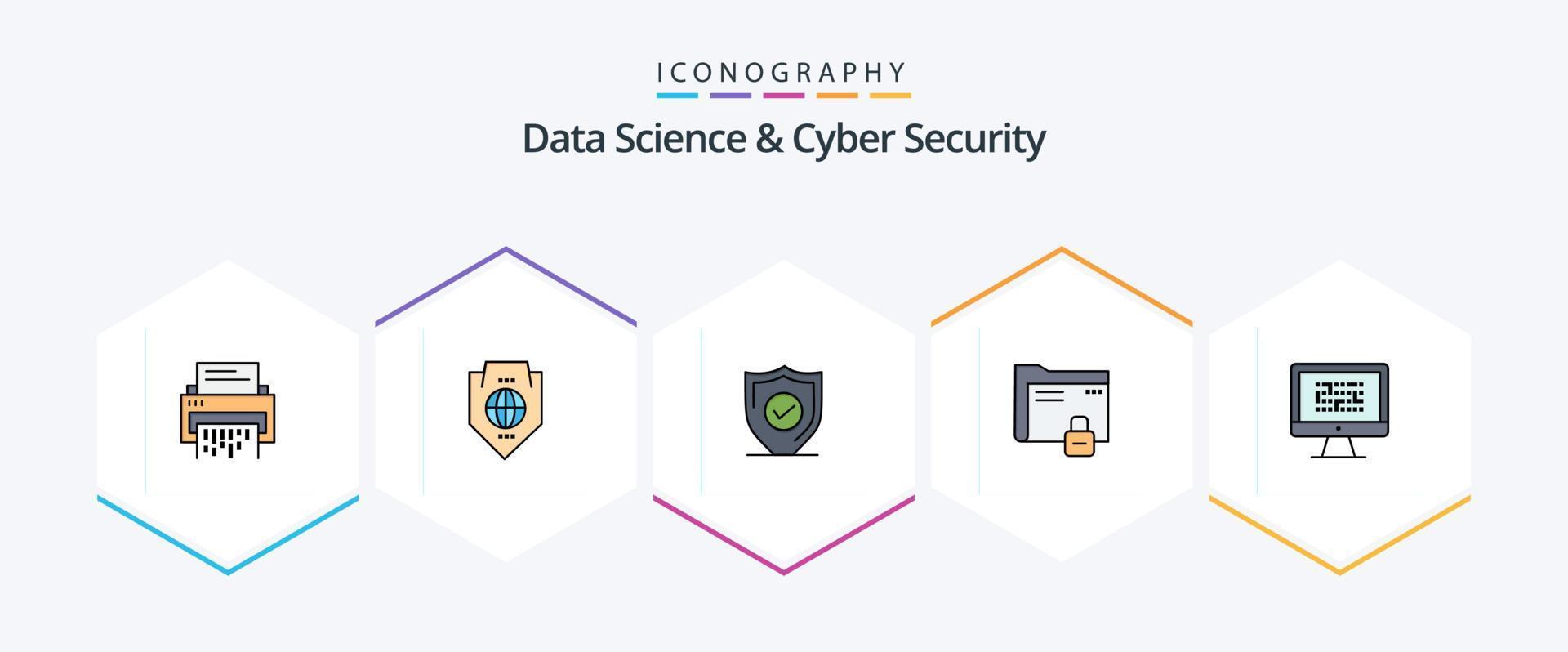 Data Science und Cybersicherheit 25 gefüllte Symbolpakete inklusive Ordner. sicher. Welt. Sicherheit. bestätigen vektor