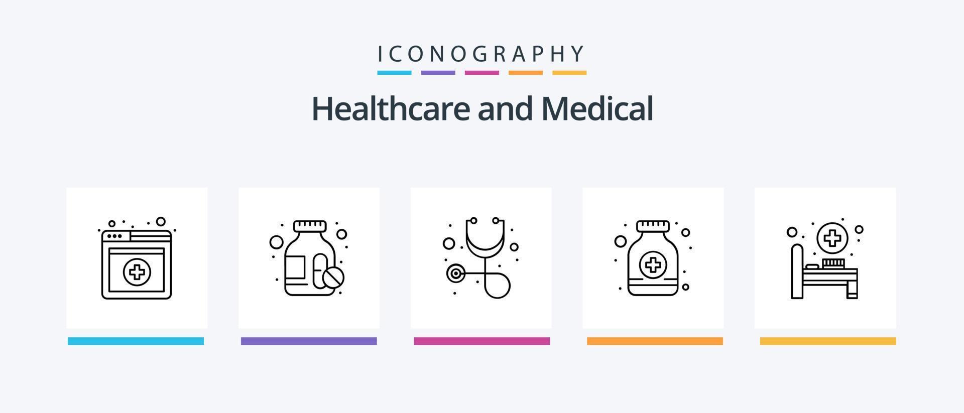 Medical Line 5 Icon Pack inklusive Herz. Gesundheitspflege. überprüfen. Herz. Pflege. kreatives Symboldesign vektor