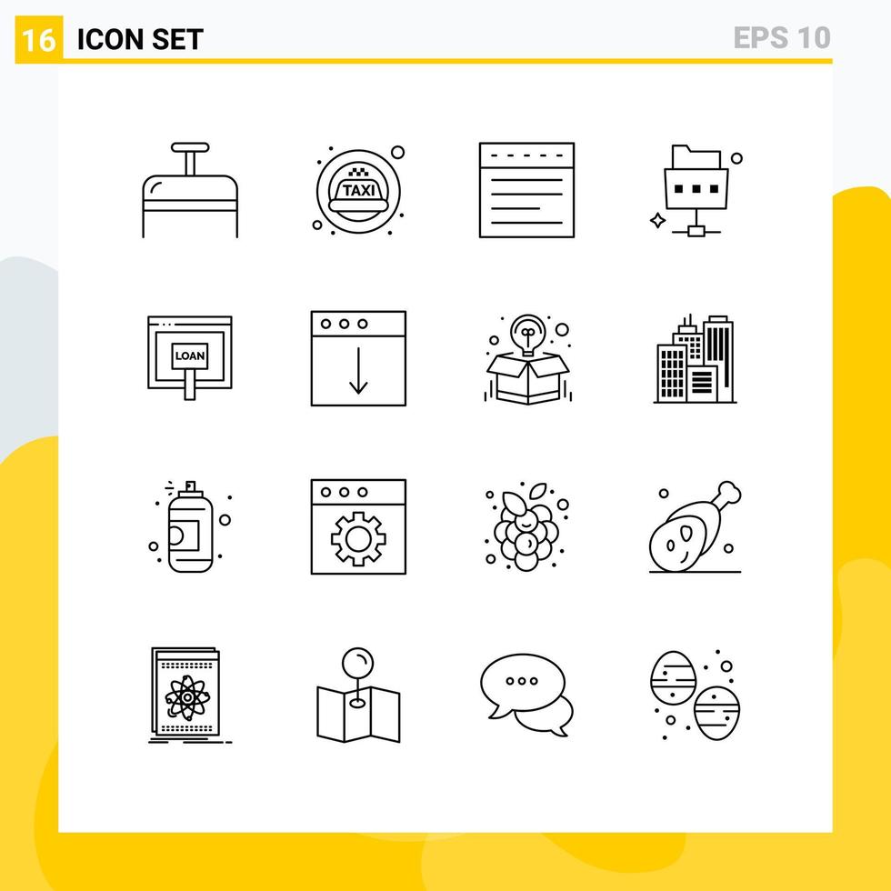 16 tematiska vektor konturer och redigerbar symboler av app pengar hemsida lån kreditera redigerbar vektor design element