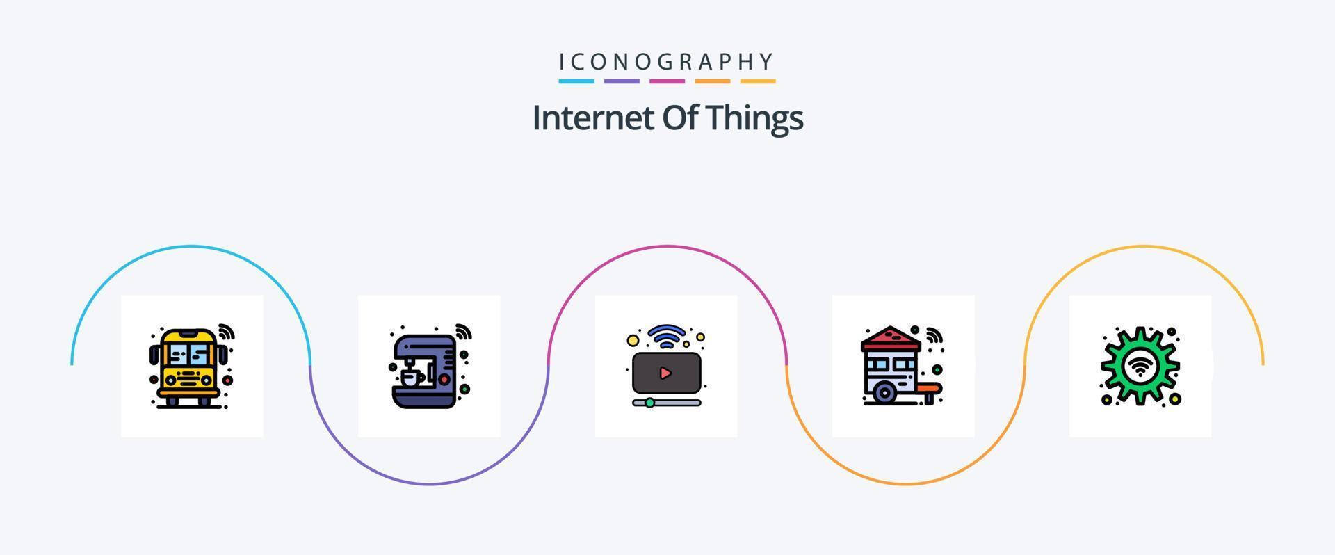Internet der Dinge Linie gefüllt Flat 5 Icon Pack inklusive Ausrüstung. W-lan. schlau. schalten. heim vektor