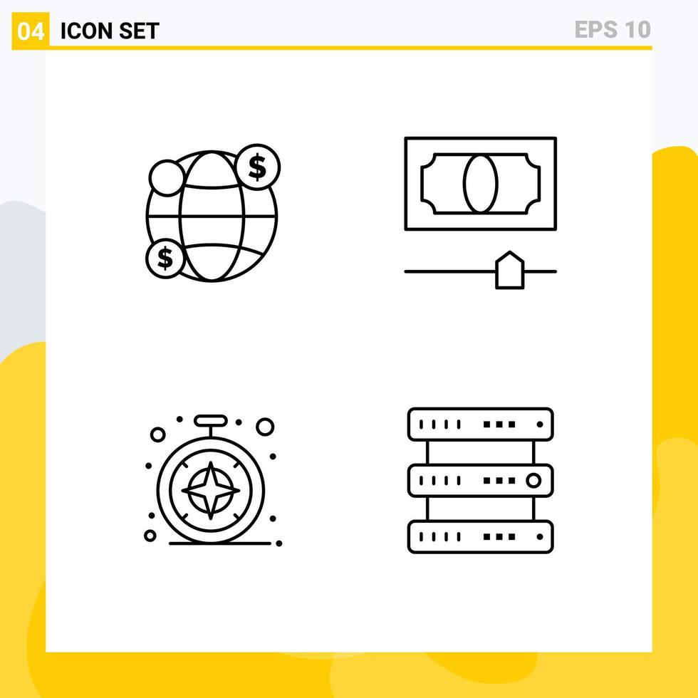 4 universell linje tecken symboler av global databas kontanter browser multimedia redigerbar vektor design element