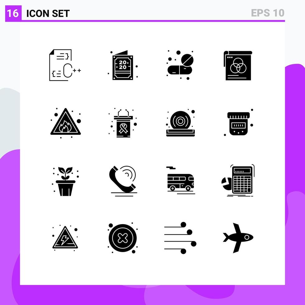 piktogram uppsättning av 16 enkel fast glyfer av flyga affisch ny år borste piller redigerbar vektor design element