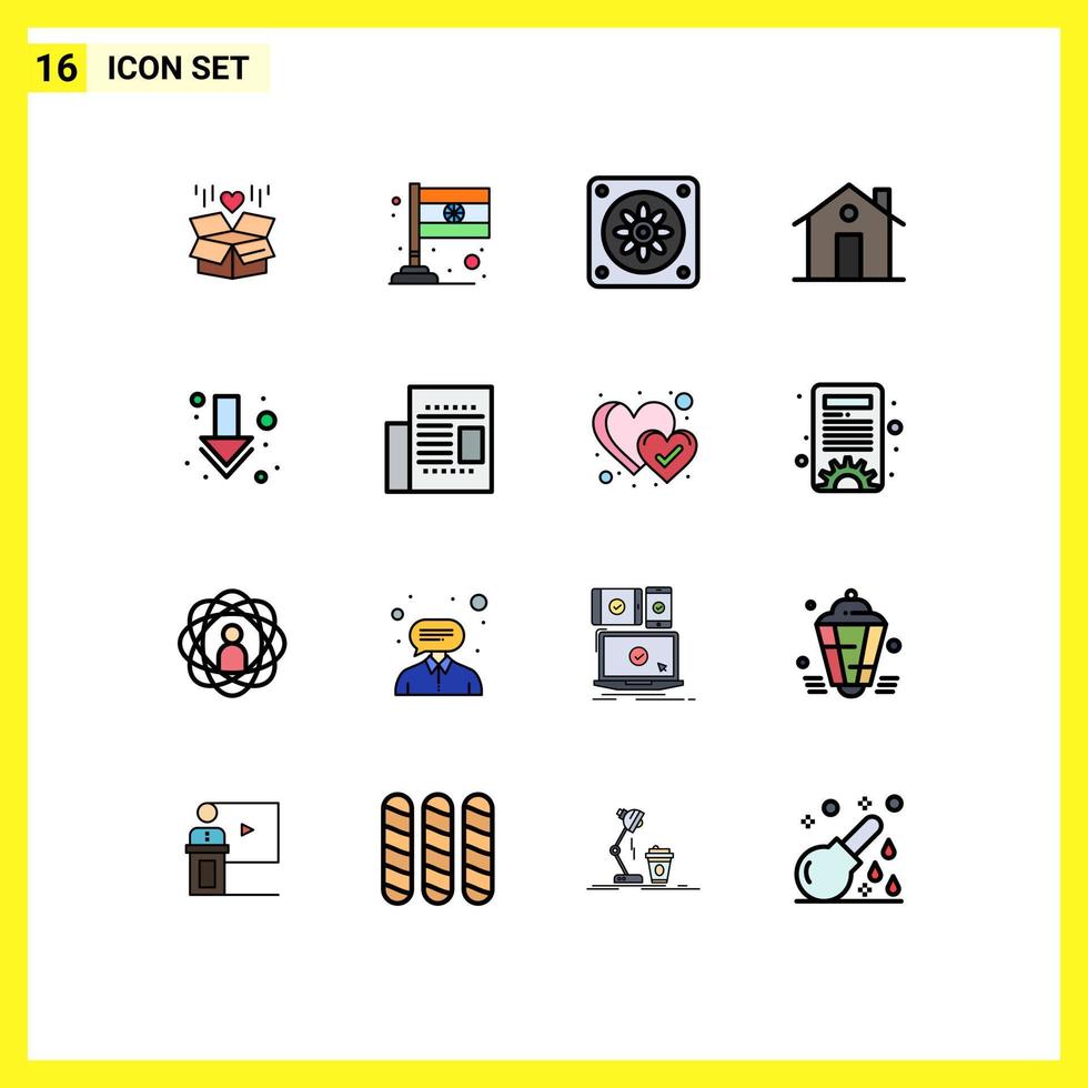 piktogram uppsättning av 16 enkel platt Färg fylld rader av artikel ner fläkt pil familj redigerbar kreativ vektor design element
