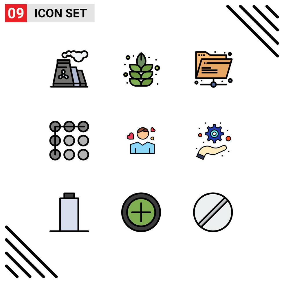 9 Benutzeroberfläche Filledline Flat Color Pack mit modernen Zeichen und Symbolen von Person Boy Internet Man Pattern editierbare Vektordesign-Elemente vektor