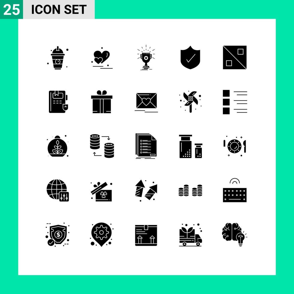 modern uppsättning av 25 fast glyfer och symboler sådan som design säkerhet tilldela skydd kopp redigerbar vektor design element