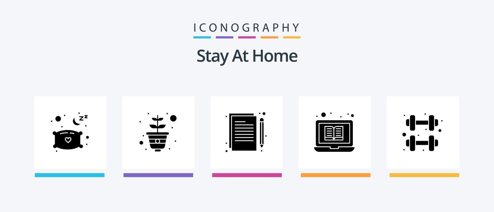 Bleib zu Hause Glyph 5 Icon Pack inklusive Zuhause. Online-Bibliothek. Inhalt. Tutorials. Ausbildung. kreatives Symboldesign vektor