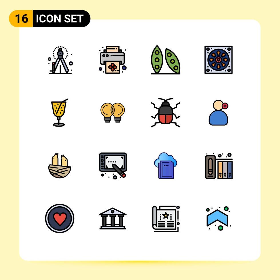 satz von 16 modernen ui-symbolen symbole zeichen für saft strand essen wc entwässerung editierbare kreative vektordesignelemente vektor