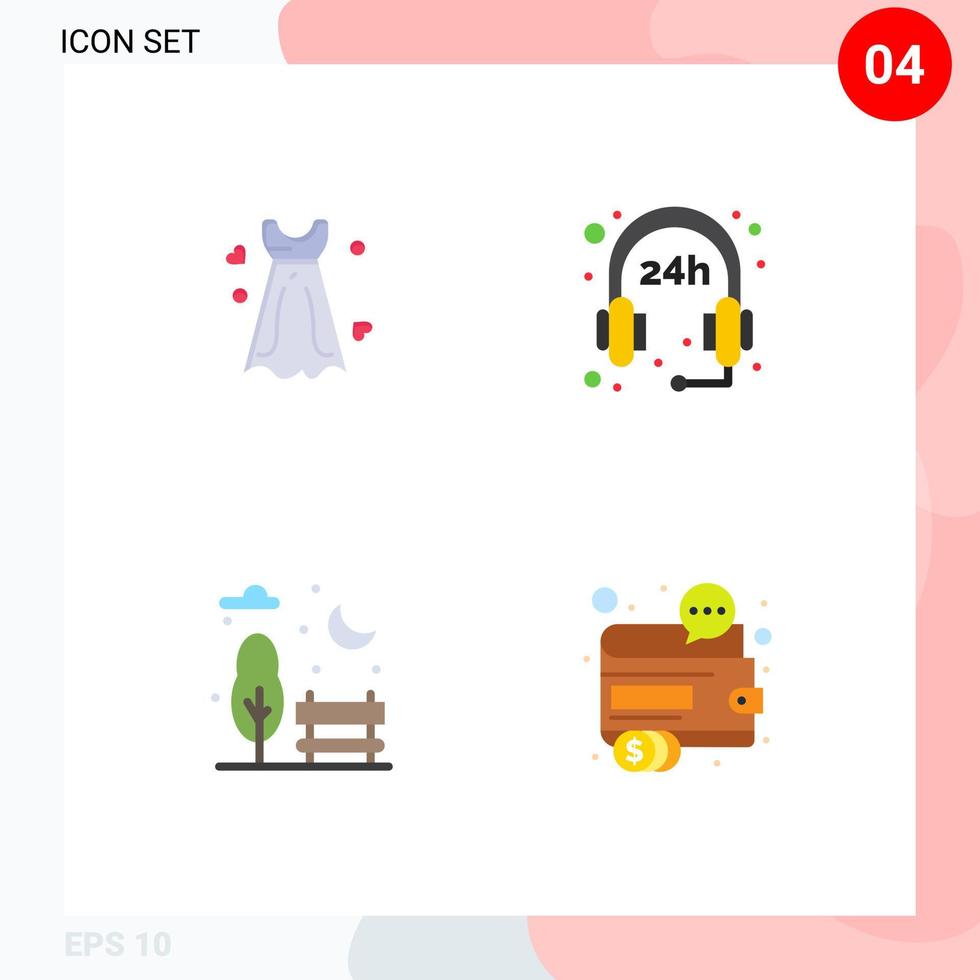 4 universell platt ikoner uppsättning för webb och mobil tillämpningar klänning parkera bröllop survice finansiera redigerbar vektor design element