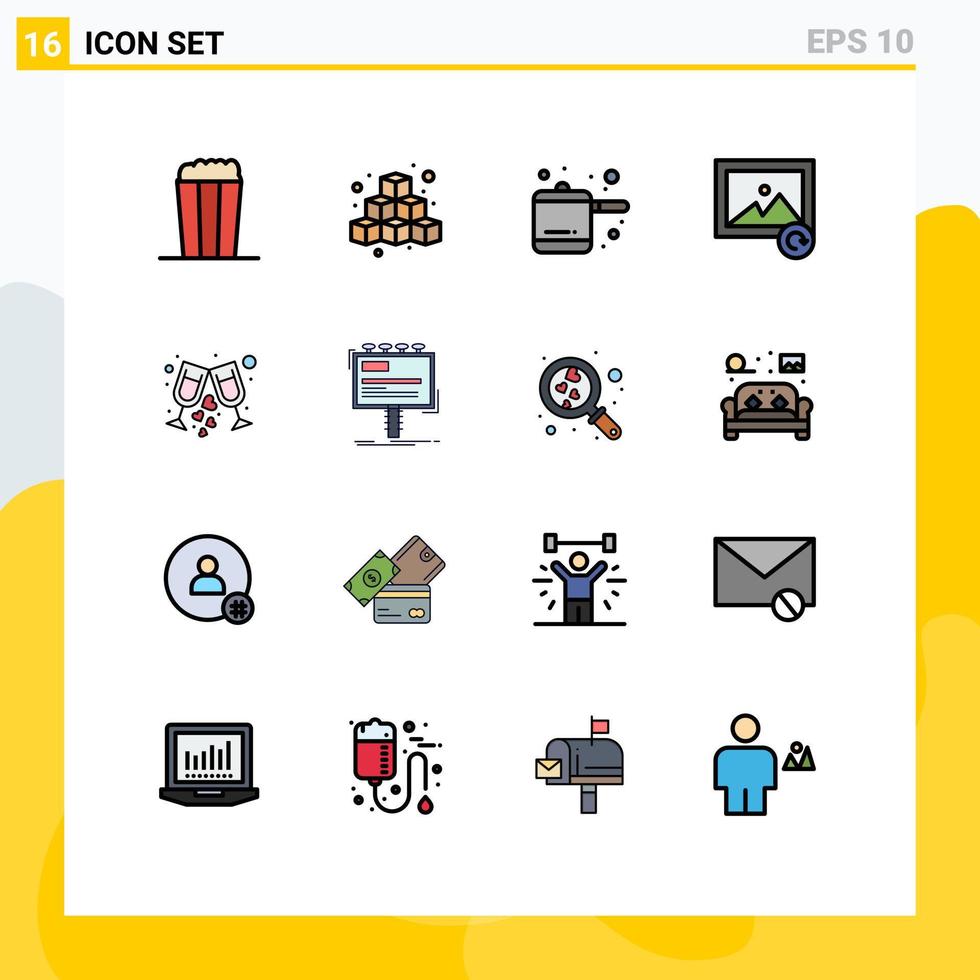 satz von 16 modernen ui-symbolen symbole zeichen für anzeige wein küche glas reload editierbare kreative vektordesignelemente vektor