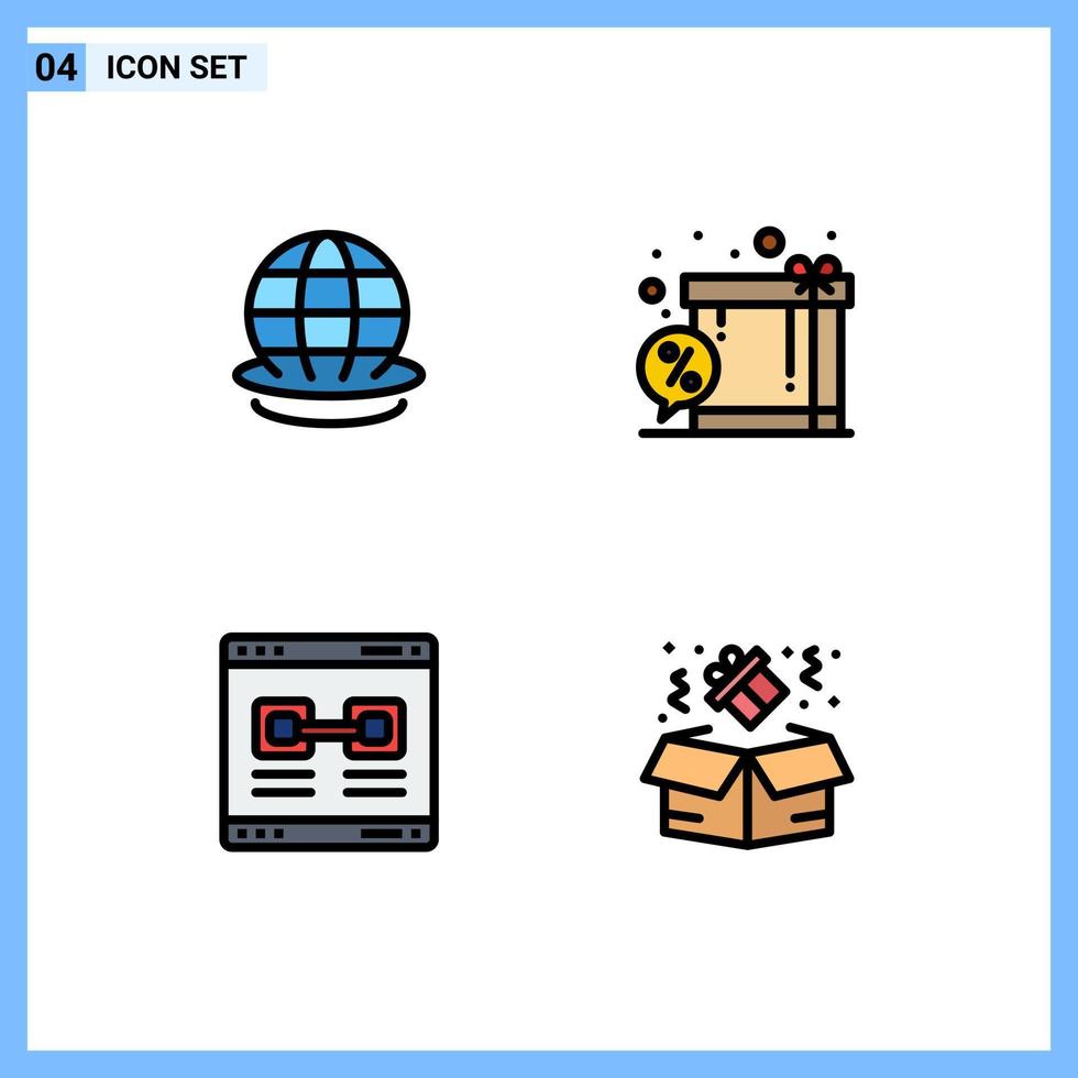 Stock Vector Icon Pack mit 4 Zeilenzeichen und Symbolen für Earth Link World Gift Valentine editierbare Vektordesign-Elemente