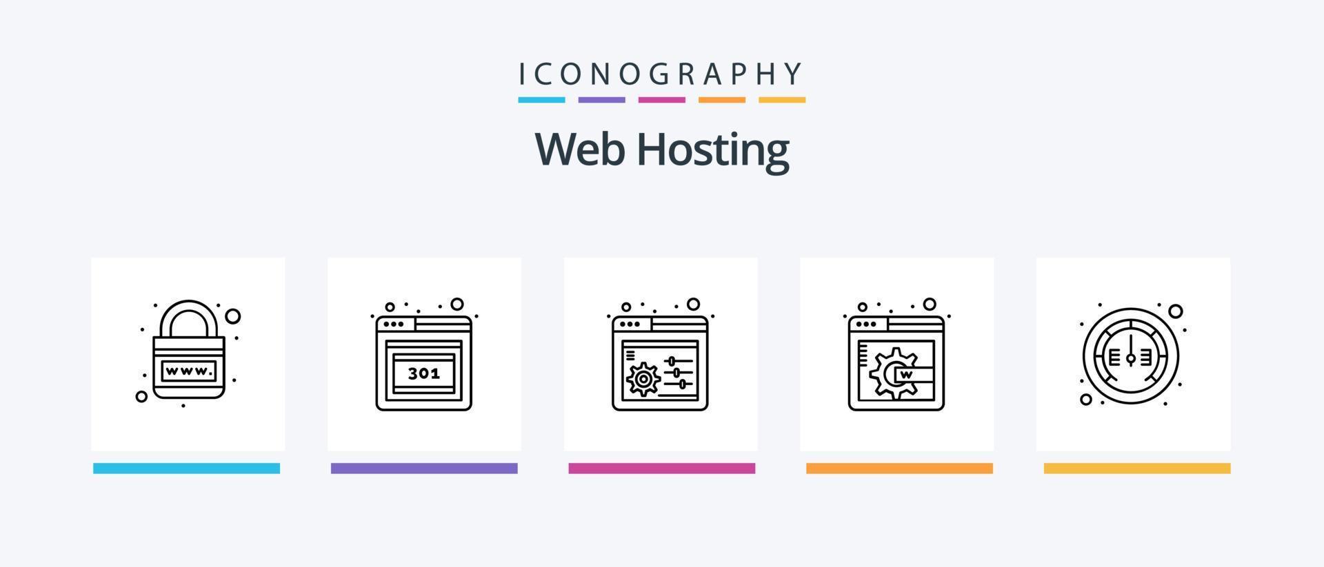 Webhosting Line 5 Icon Pack inklusive Internet. Werkzeug. Datenbank. technisch. Bildschirm. kreatives Symboldesign vektor