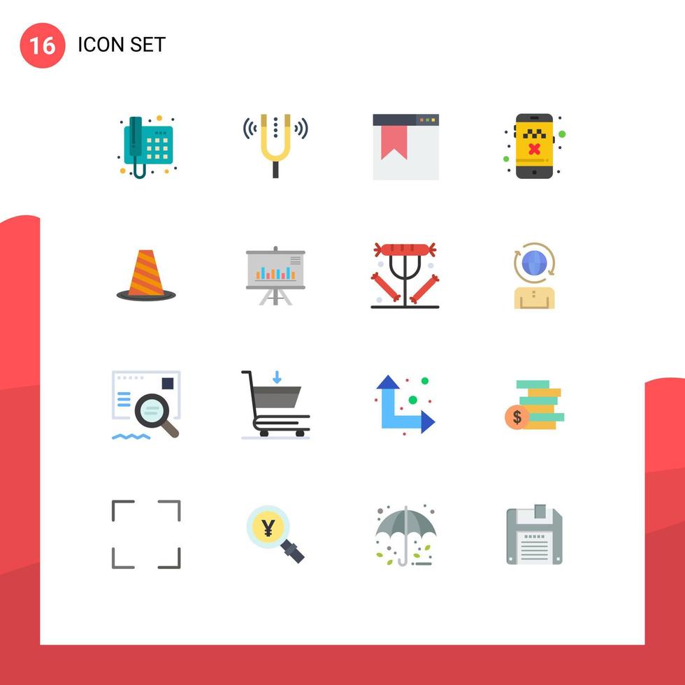 Gruppe von 16 flachen Farbzeichen und Symbolen für Cone Taxi Reference Cancel Ride Website editierbares Paket kreativer Vektordesign-Elemente vektor