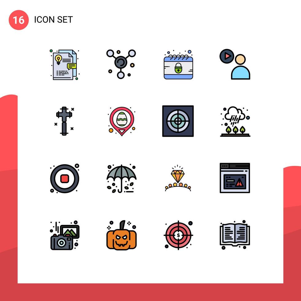 16 universelle, flache, farbig gefüllte Linienzeichen Symbole der christlichen Cyber-Feier von Ostern Video editierbare kreative Vektordesign-Elemente vektor