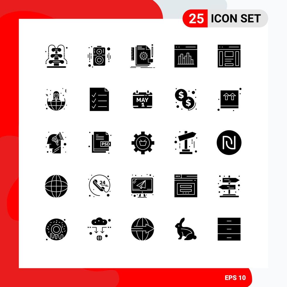 modern uppsättning av 25 fast glyfer och symboler sådan som kommunikation gränssnitt design kommunikation app redigerbar vektor design element