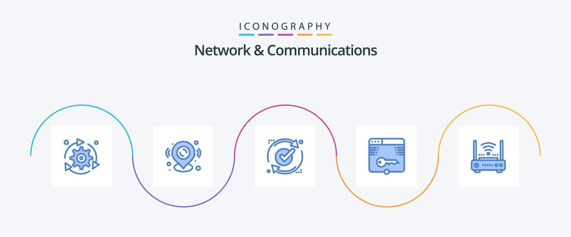 nätverk och kommunikation blå 5 ikon packa Inklusive form. nyckel. Karta stift. säkra. ladda om vektor