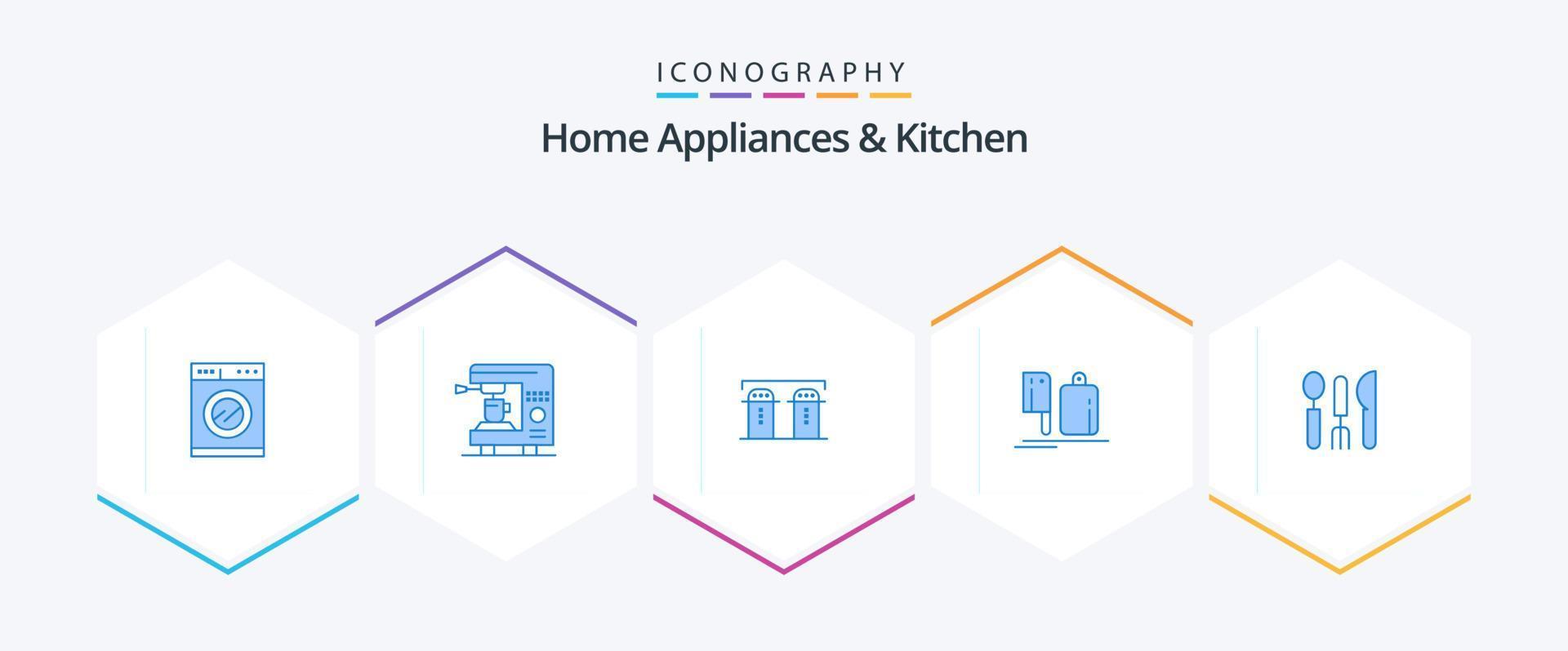 Haushaltsgeräte und Küche 25 blaues Icon Pack inklusive Hotel. Essen. Papier. Vorbereitung. Küche vektor
