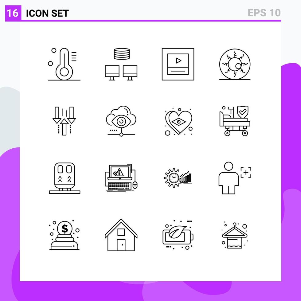 stock vektor ikon packa av 16 linje tecken och symboler för ladda upp ner trådmodell pil näthinnan redigerbar vektor design element