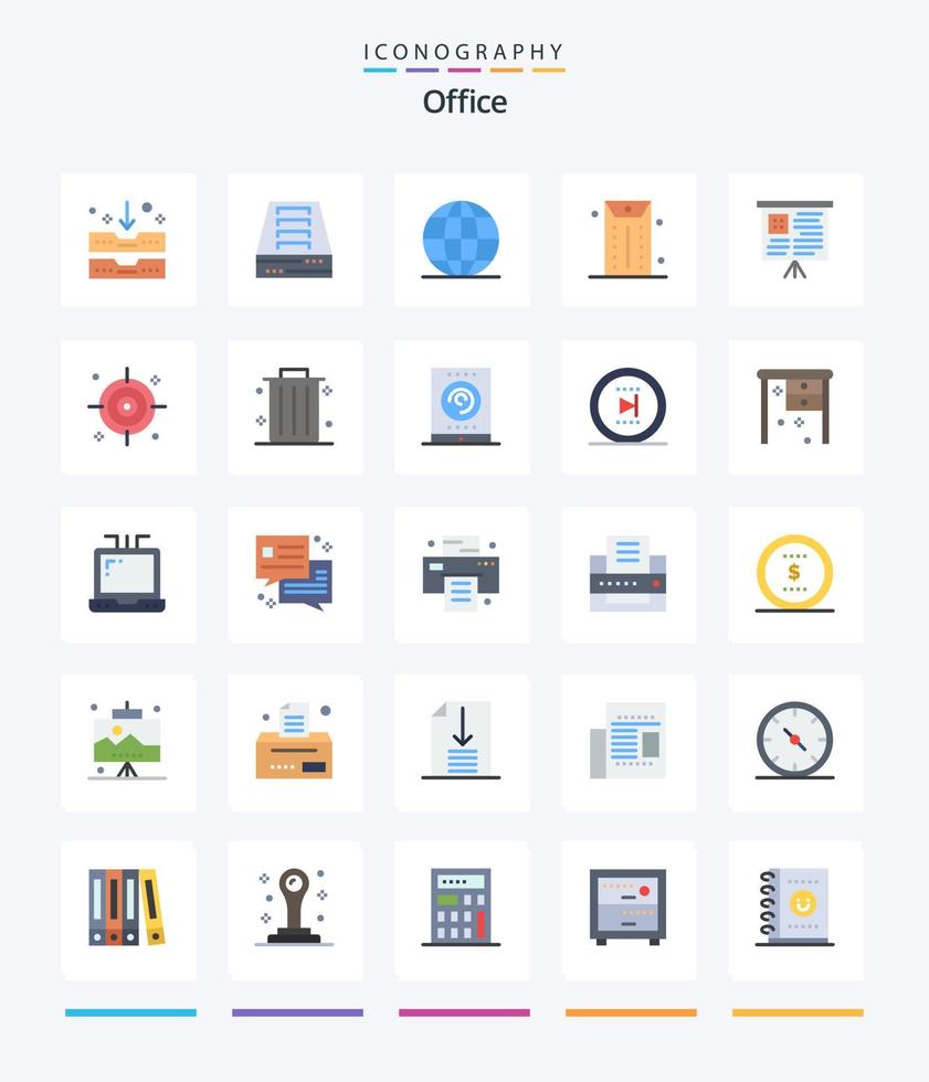 Creative Office 25 Flat Icon Pack wie Mülleimer. Ziel. Geschäft. Büro. Diagramm vektor