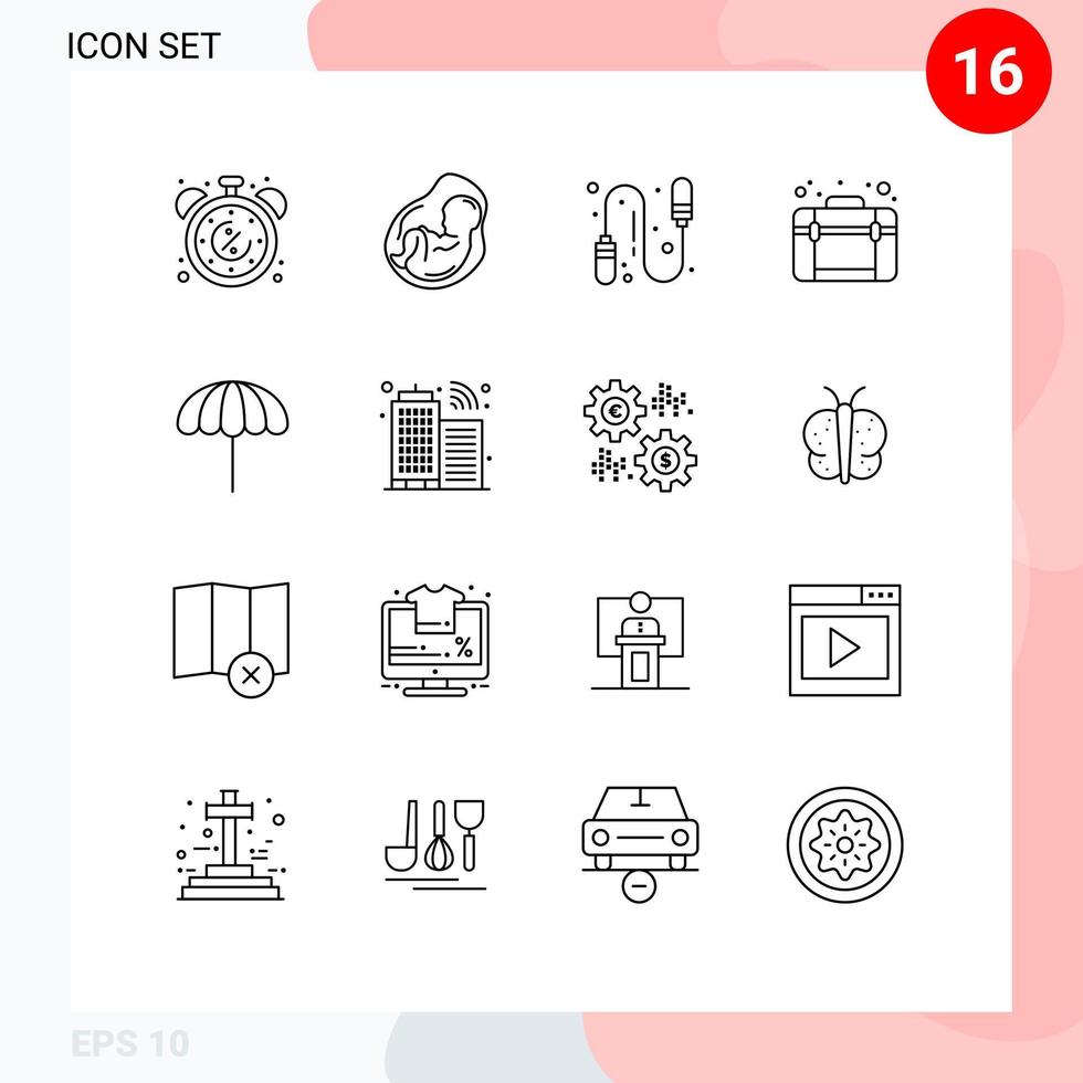 Satz von 16 kommerziellen Umrissen Pack für Strandreisen Geburtshilfe Design Springseil editierbare Vektordesign-Elemente vektor