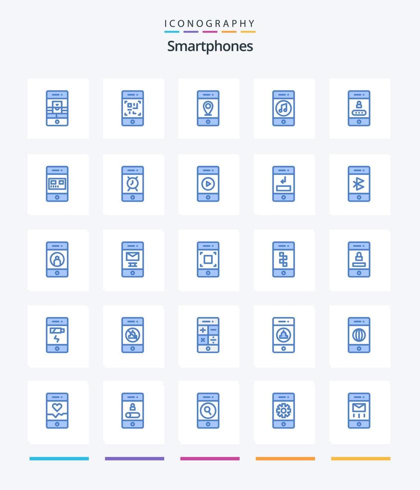 kreativ smartphones 25 blå ikon packa sådan som social. musik. teknologi. media. tecken vektor