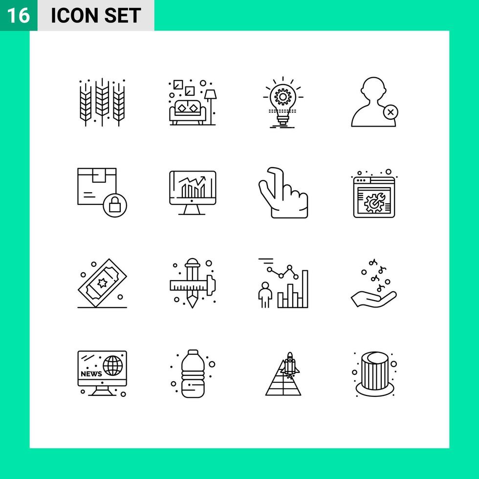 16 tematiska vektor konturer och redigerbar symboler av leverans användare Glödlampa man ljus redigerbar vektor design element