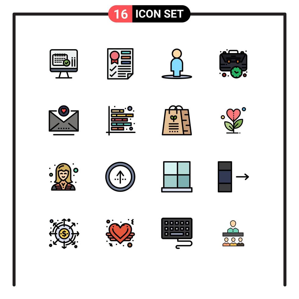 16 thematische Vektor-Flachfarben gefüllte Linien und editierbare Symbole der E-Mail-Management-Band-Hülle Tasche editierbare kreative Vektor-Design-Elemente vektor