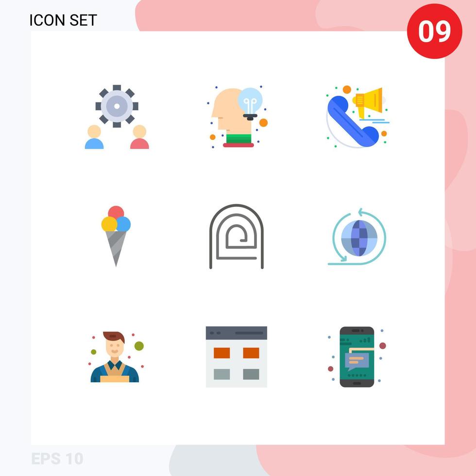 piktogram uppsättning av 9 enkel platt färger av fingeravtryck kon åsikt is grädde marknadsföring redigerbar vektor design element