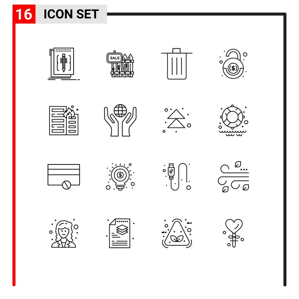 satz von 16 modernen ui-symbolen symbole zeichen für finanzmüll verkauf müll war editierbare vektordesignelemente vektor